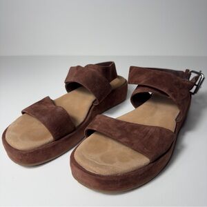 & Other Stories Suede Open Toe Platform Sandals Ankle Strap Brown Size 7.5